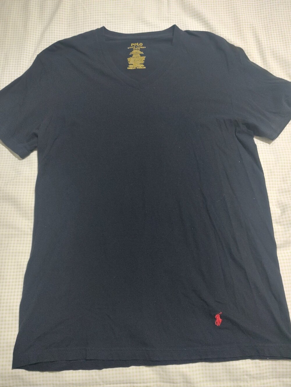 Polo by Ralph Lauren Men’s Navy V‑Neck Tee with Red Pony Embroidery